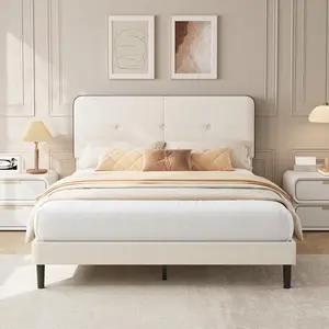 Adjustable Headboard Velvet Platform Bed Frame, Anti-Noise EVA Sponge Design, Sturdy Metal Support Structure, Easy Assembly, Upholstered Bed No Box Spring Needed - Only bed frame, not including mattress