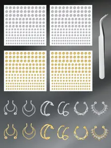 Rhinestone Sticker With A Tweezer For Lip Stud, Fake Nose Stud Eyebrow Stud, Non Piercing Nose Stud Stick On Silver Belly Button Sticker, Face Sticker Music Festival Cool Punk Y2K Makeup Patches For Women Men