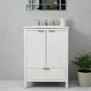 24 Inches Bathroom Vanity with Sink Combo, Modern Bathroom Vanity with Single Faucet Hole, Textured Door Panels and a Drawer, Pine Legs, Large Storage Space & Soft Close Hinges, White