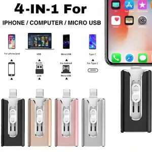 4-in-1 iPhone Flash Drive USB 3.0, Compatible with iPhone Type-C Android PC, External Drive, Pendrive USB Memory Stick, Plug and Play with App, USB Flash Drives, 64GB 128GB 256GB 512GB 1TB