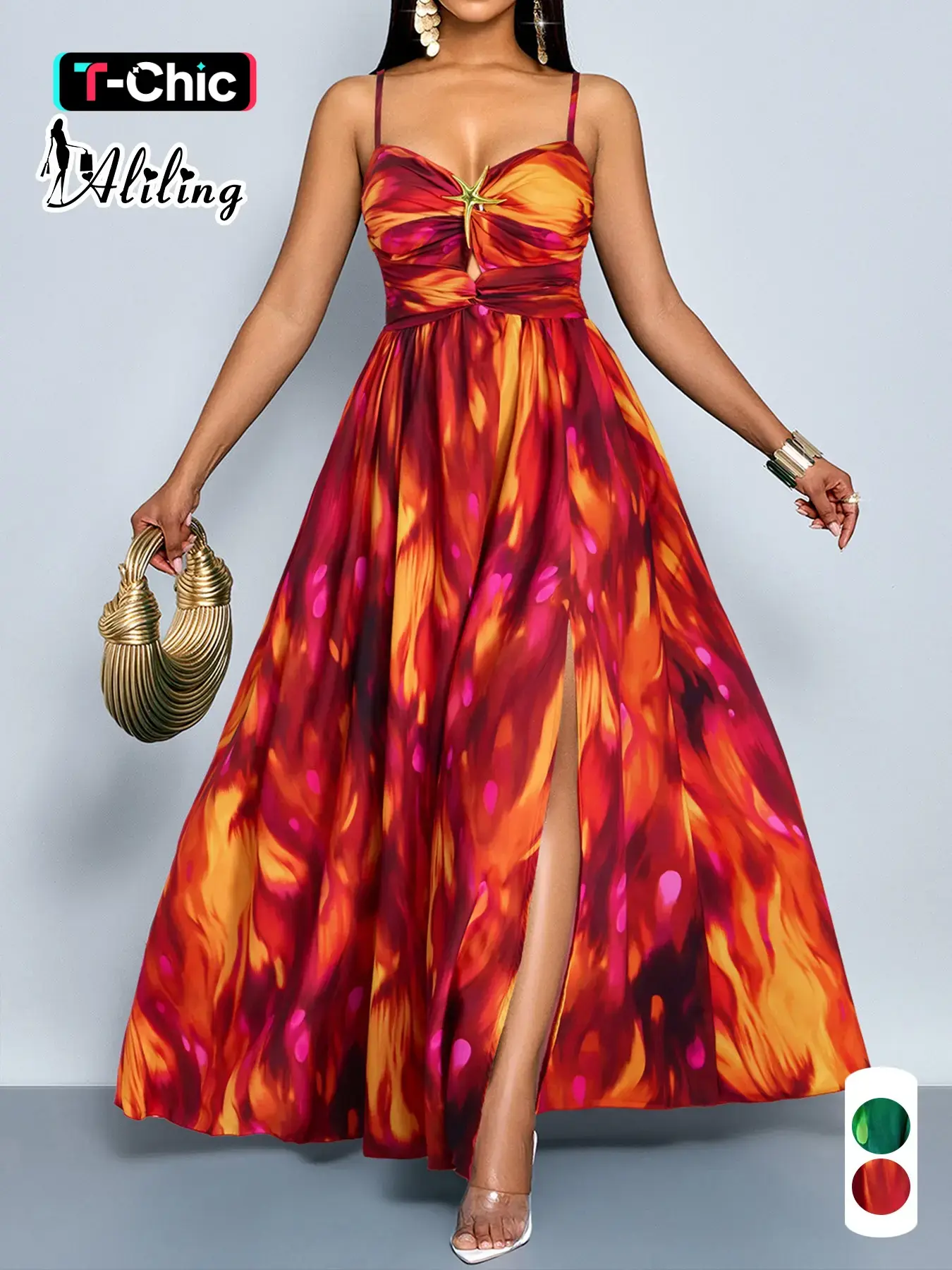 Aliling Summer Casual Vacation Plant Print Dress, Sleeveless Halter Neck Backless Cut Out Long Dress, Womenswear Fashion Women's Summer Clothing, Perfect for Leisure and Travel