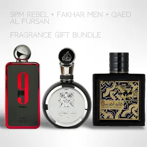 9PM Rebel + Lattafa Fakhar Men + Qaed Al Fursan 100ml (3.4oz) Fragrance Collection Starter Pack lattafa  fakhar