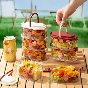 A transparent food storage container designed with quarter layers,  suitable for kitchen stacking storage boxes with large capacity for dried fruits, spices, fruits, refrigerator preservation boxes, and vegetable food storage boxes