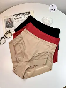 Women's Lace Thong Panties, Seamless Comfortable Breathable Mid-Waist Underwear, Plain & Plaid Patterns, All Season Wear, Fashion Breathable Underwear