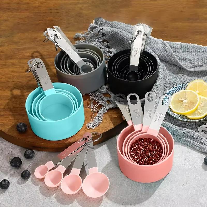 8 Pcs Measuring Cups and Spoons Set, Turquoise Stainless Steel Handle, Kitchen Baking Tools for Cooking, Baking & Coffee, Heavy Duty & Dishwasher Safe