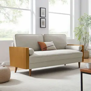 Kellan Heathered Fabric Upholstered Sofa in Walnut Heathered Weave Ivory