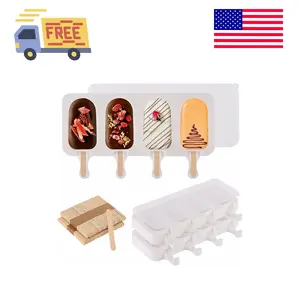3 Set Popsicles Molds with Lids and 100 Pcs Wooden Popsicles Sticks white