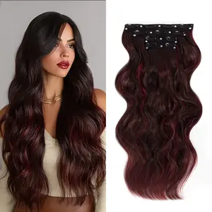 [QBEAUTY]  Blonde/Brown/Red  Clip- in Synthetic Hair Extensions Long Wavy 4PCS Thick Hairpieces  Double Weft Natural Hair Extensions for Women New Upgraded Lace Weft  Same Amount Of Full Hair With Lighter Weight All Day Comfort