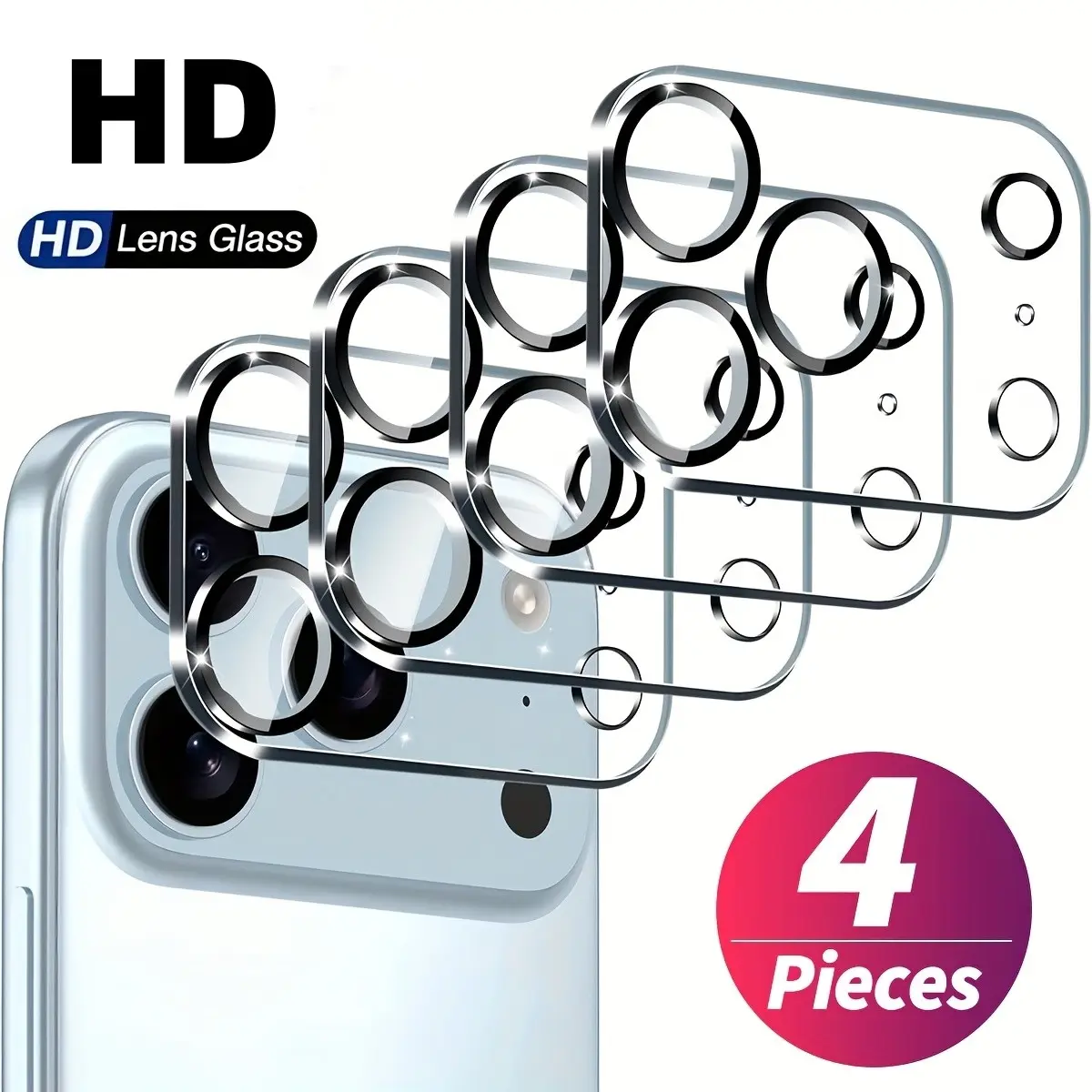 4pcs HD Lens Glass Camera Lens Protector,Compatible with iPhone 17/16/15/14/13/12/11/Pro Max/Pro/Plus/Mini/17 Air/16e,9H Hardness,Complete Lens Coverage,Resistance to Scratches And Impacts,No Affect on Night Shots,Easy to install, Smartphone Accessories