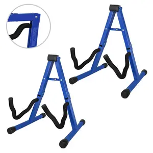 5 CORE Double Guitar Stand Floor Adjustable Heavy Duty A Frame Universal Folding Acoustic Electric Bass Mandolin Banjo Violin Holder Stands For On Stage Studio - GSS BLU
