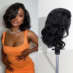 Loose Body Wave Bob Wigs Human Hair 13x4 Lace Front Short Wigs 200 Density Pre Plucked with Baby Hair Hd Transparent 14 inch Body Wave Bob Frontal Wig Glueless for Women Natural Black