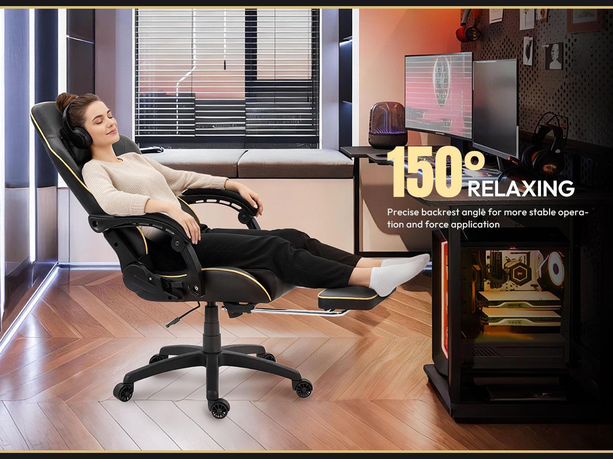 Dowinx Big and Tall Racing Style Gaming Chair 350LBS, Ergonomic Reclining Gamer Chair with Footrest & Massage Lumbar Support, Esports Design for Long Gaming or Work Sessions, Black