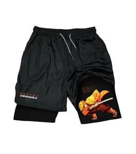 Demon Slayer Zenitsu Performance Shorts Summer Double Layer Beach Pants Fitness Training Pant Sports Swimming Shorts