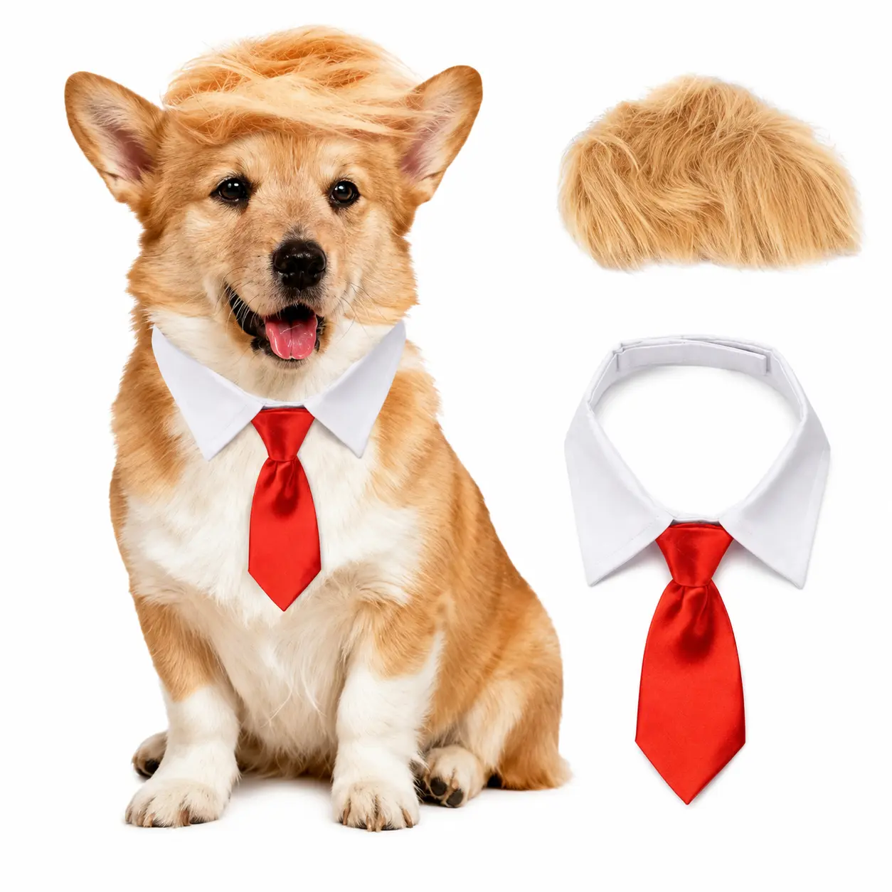 Funny Pet Wig Costume for Dogs & Cats, Adjustable Pet Cosplay Wig with Chin Strap, Blonde Wig & Collar Tie Set or Black Bob Wig, Photo Party Dress-Up Accessory