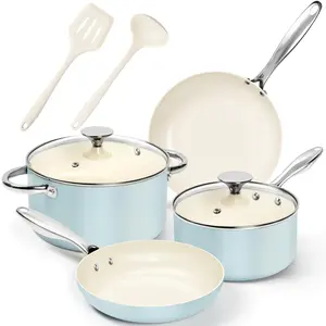 MICHELANGELO  Nonstick Ceramic Cookware Set, Healthy Pots and Pans Set, Non-Toxic Cooking Set, Fast Heating Aluminum Pots & Pans, Oven-Safe up to 500ºF, Includes 8" & 10" Frying Pans, 2 Quart Sauce Pan, 4 Quart Soup Pot, 2 Silicone Utensils