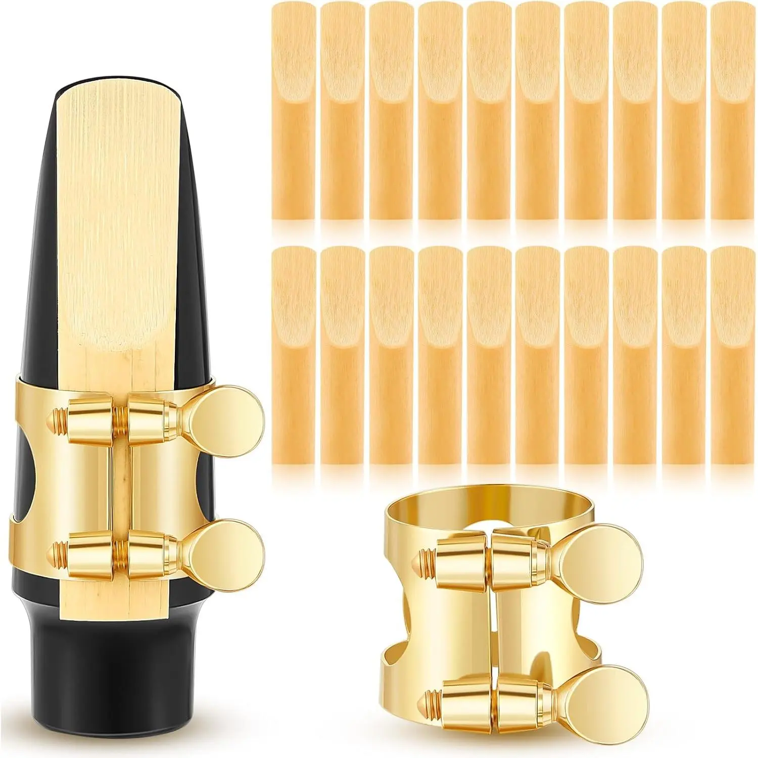 Alto Sax Ligature with 20 Count Alto Saxophone Reeds 2.5 Strength Ligature with Adjustable Screws for Saxophone Players