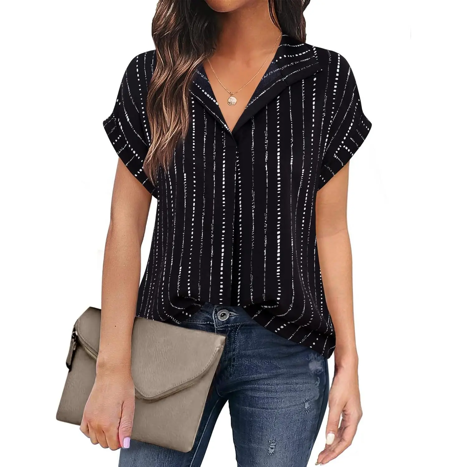 Women's Short Sleeve Chiffon Blouses for Office Work Business Attire Collared Shirts