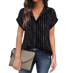 Women's Short Sleeve Chiffon Blouses for Office Work Business Attire Collared Shirts Top Womenswear Batwing Beige Casual Fitted