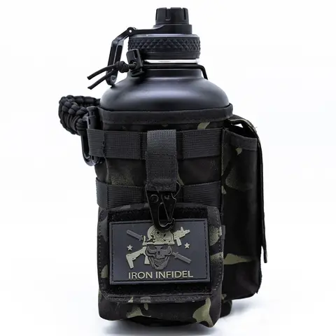 64oz Battle Bottle Tactical Water Bottle Stainless Steel Portable Container for Travel, Hiking, Camping. Includes Tactical Sleeve Camouflage Pattern.