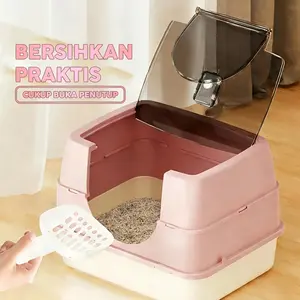Litter box with lid / Flip-top design / Extra-large enclosed litter box / Detachable / Comes with scoop cleaning special