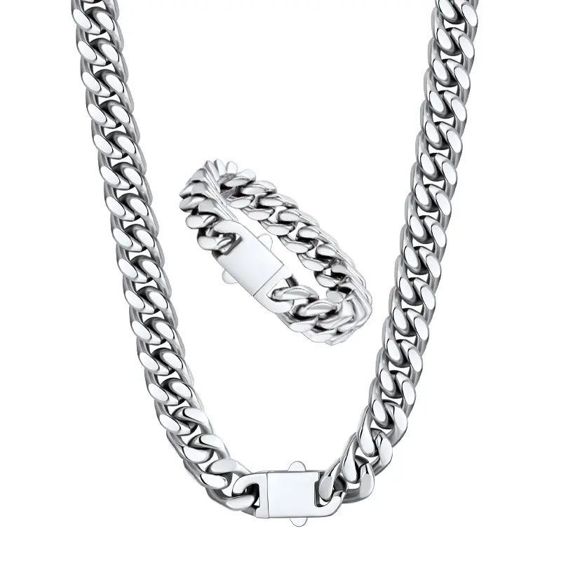 【Set】PROSTEEL 14K Gold Plated/Steel/Black Miami Cuban Chain Necklace And Bracelet Stainless Steel 5mm/7mm/9mm/12mm/14mm  Necklace Bracelet Hypoallergenic Jewelry Unisex For  Men Women Gift Box