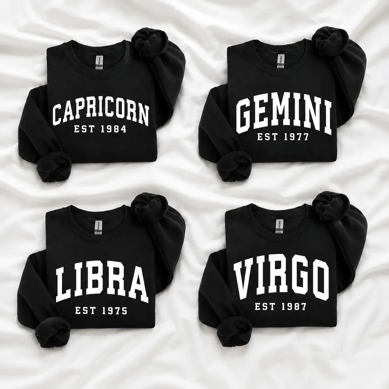 Custom Zodiac Sweatshirt with Est Year, Personalized Zodiac Crewneck, Custom Birth Year Sweatshirt, Astrology Sweatshirt, Unisex Horoscope Sweatshirt, Birthday Gift for Her, Star Sign Crewneck, Capricorn Gemini Libra Virgo - JACKSON HOAI STORE