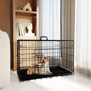 Dog Crate, 30 Inch Medium Dog Cage with Divider and Plastic Leak-Proof Pan Tray, Double Door Folding Metal Wire Cage for Indoor, Outdoor, and Travel, Made in Vietnam