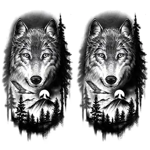 2 Sheets Jesus Cross Lion Temporary Tattoos for Men Women, Religious Faith Fake Tattoo Stickers, Realistic Black and White Waterproof Long Lasting Body Art for Arm Shoulder