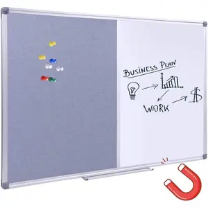 36 x24 inch Cork & Dry Erase Combo Board - Magnetic Whiteboard & Grey Bulletin Board for Office Home Classroom Wall-Mountable with Aluminum Frame & Pen Tray