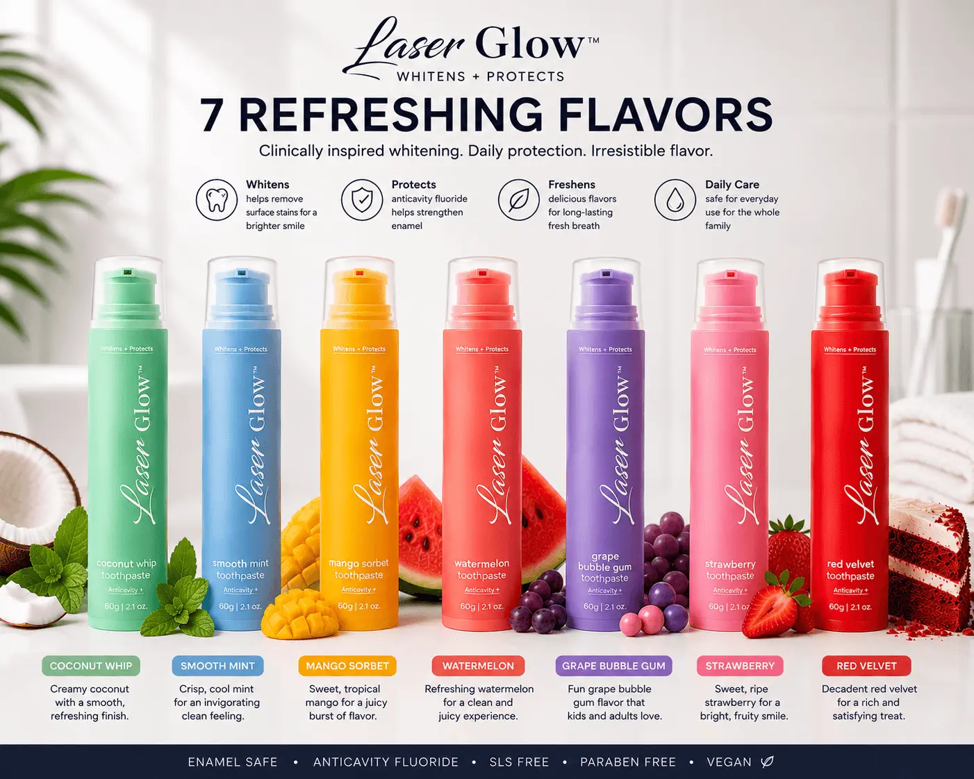 Flavored Whitening Toothpaste with Fluoride, Peroxide-Free Teeth Whitening Toothpaste for Coffee & Tea Stains, Fun Flavor Toothpaste – LaserGlow