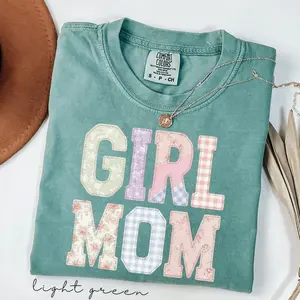 Comfort Colors Girl Mom Shirt Faux Patchwork Shirt – Aesthetic Girl Mama Tee, Wildflower Mother’s Day Gift, Girl Mom Era T-Shirt, Mom of Girls Top