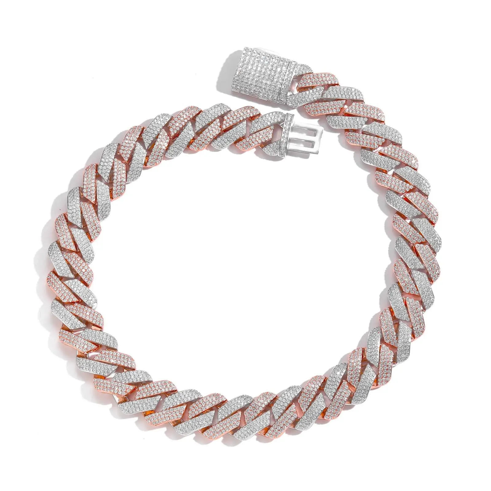Hip Hop Necklace 20mm Three Rows Two Tone Cuban Chain Men's Personalized High-Quality Copper Necklace with Hypoallergenic Plating and Versatile Styles