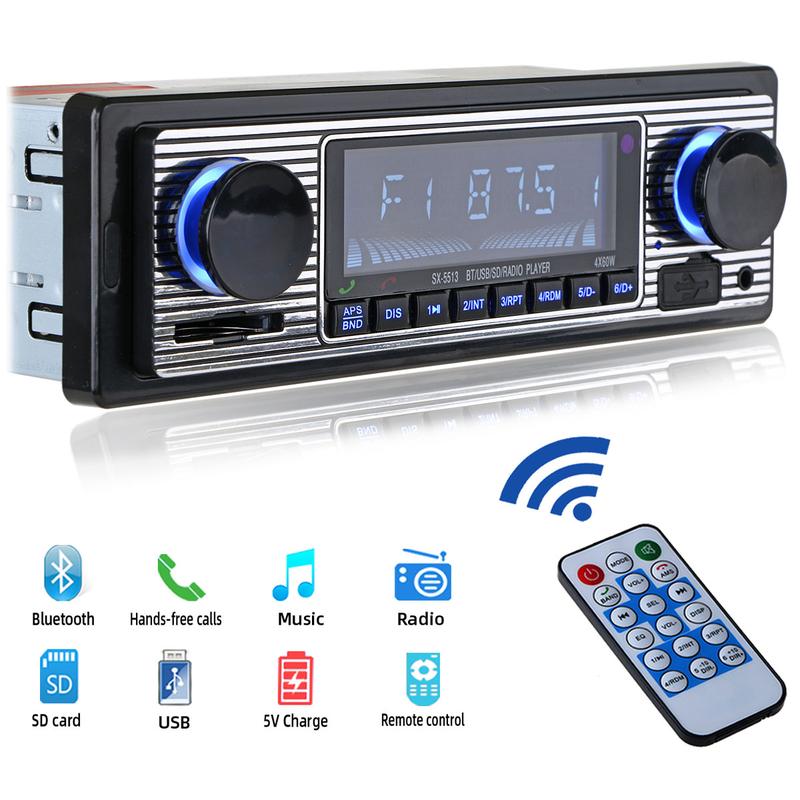 FYPLAY Classic Bluetooth Car Stereo FM Radio Receiver Hands-Free Calling Built-in Microphone USB SD AUX Port Support MP3 WMA WAV Dual Knob Audio Car Multimedia Player Remote Control cars auto accessories