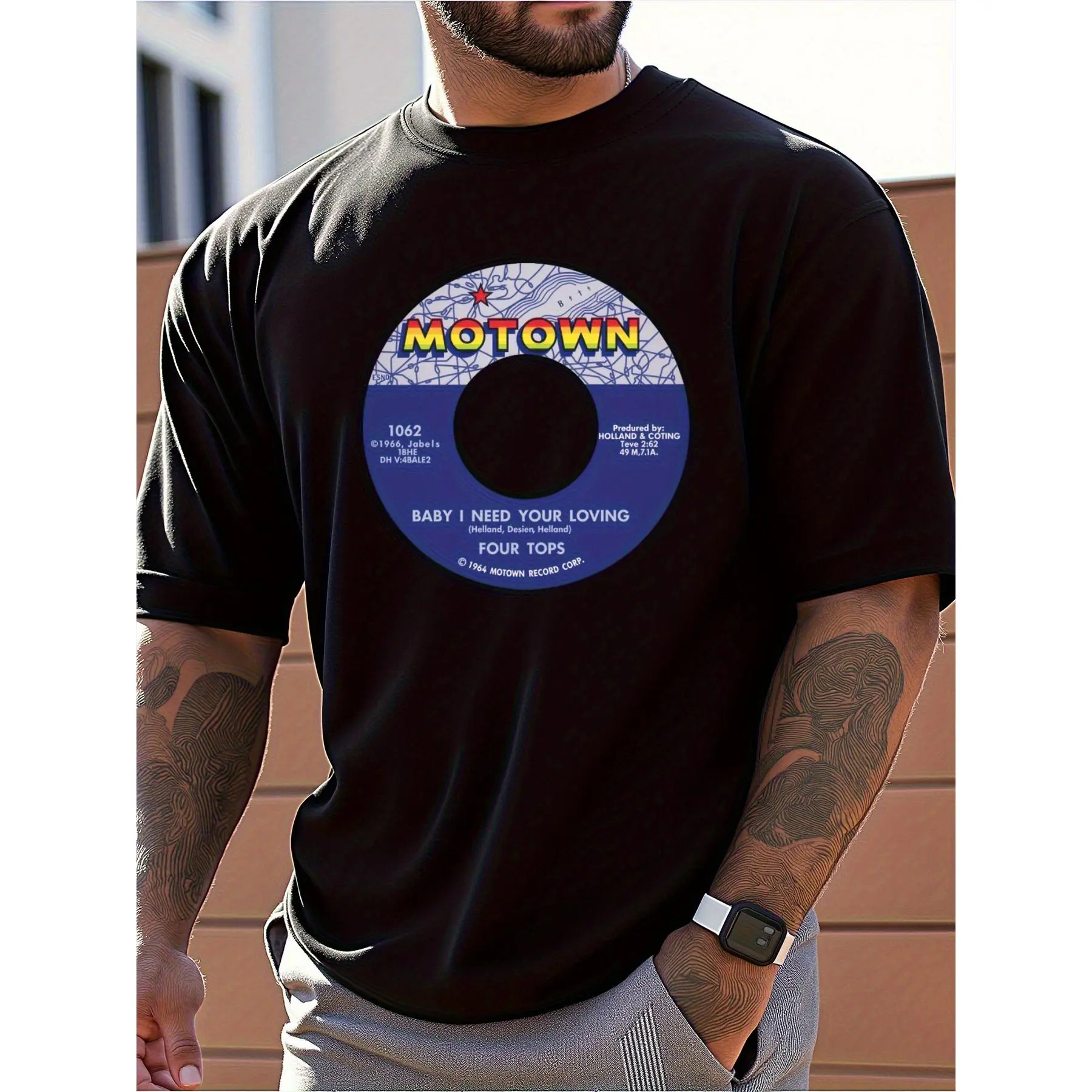Men'S Motown Record Graphic T-Shirt - 100% Cotton Casual Short Sleeve Tee with Vintage Cassette Tape Design, Perfect for Music Lovers & Casual Attire, Spring/Summer Fashion, Music Fan Apparel |   Vintage Cassette Tape Print |   Cotton Shirt