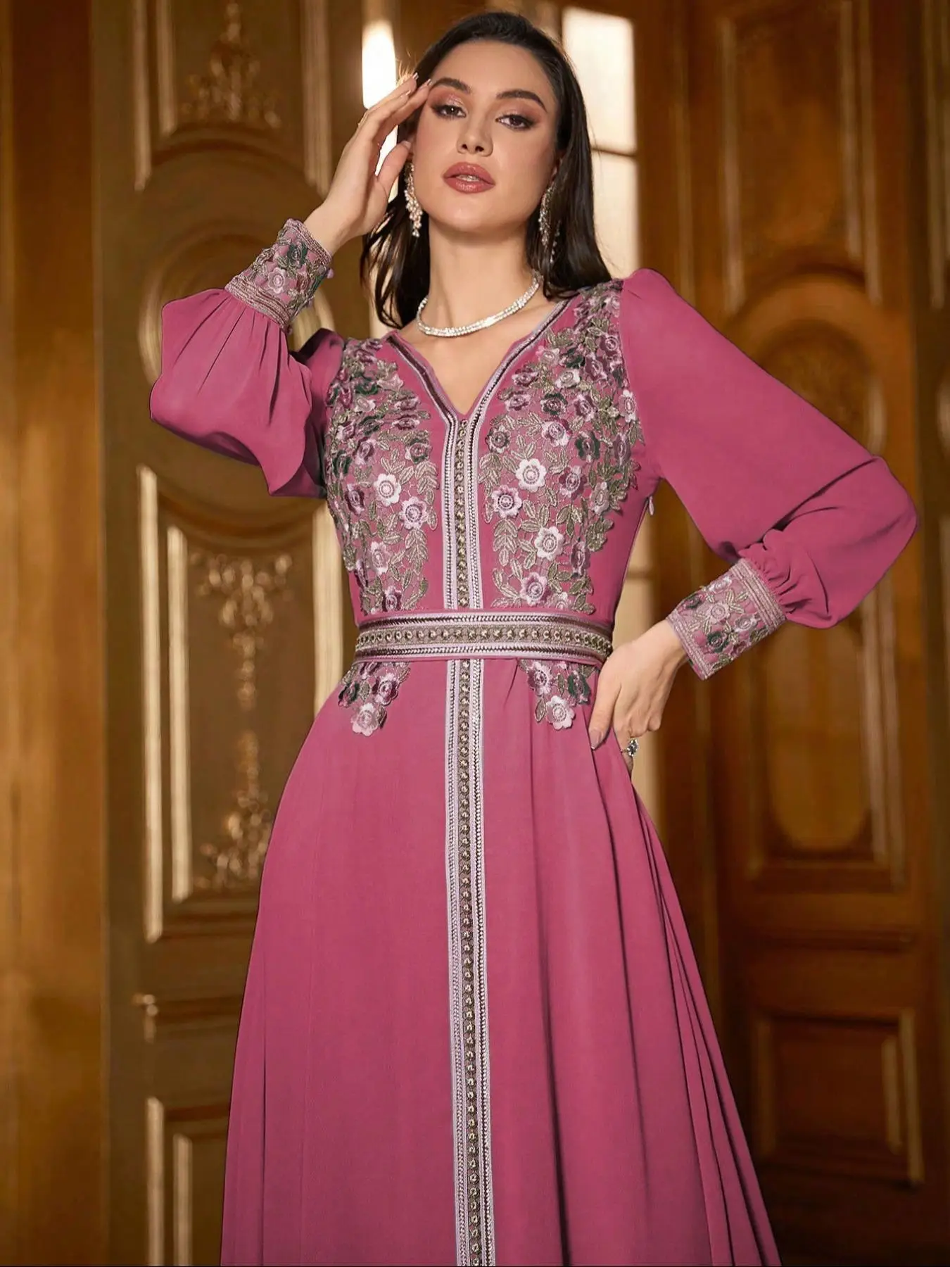 Women's Floral Embroidery Dresses with Belt, Elegant Long Sleeve Dress for Party Holiday Vacation, Ladies Spring & Fall Clothes, Dresses for Women, Ev