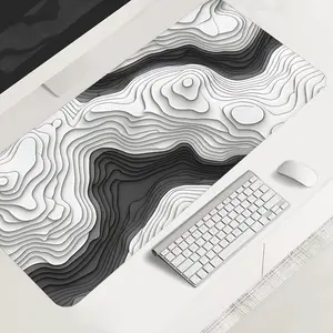 Abstract Black and White Topographic Large-sized Gaming Mouse Pad,Desktop Protection Pad Anti-slip Rubber Lock Edge High-definition Printing Suitable for Computers, Laptops, Offices, Homes, Schools, Desk Accessories, as a Gift for Family and Friends