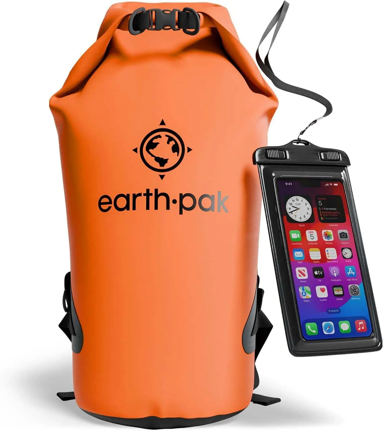 Earth Pak Waterproof Dry Bag - Roll Top Waterproof Backpack Sack Keeps Gear Dry for Kayaking, Beach, Rafting, Boating, Hiking, Camping and Fishing with Waterproof Phone Case