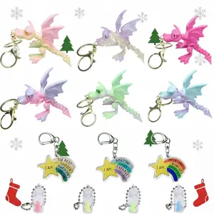 3PCS 3D Printed Baby Dragon Keychain Gift Set – Motivational Quote Charm & Mini Glow Ghost, Gradient Colors, Multi-Purpose Decoration for Bags, Keys, Car Mirror, Phone, Perfect Halloween & Christmas Gift