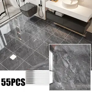 55pcs Self-Adhesive Marble Texture Floor Tiles, Waterproof Non-Slip PVC Vinyl, DIY Removable Wallpaper for Living Room Kitchen Bathroom