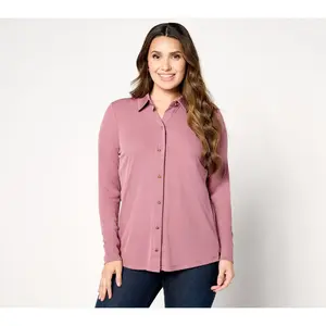 Denim & Co. Adaptive Rib Knit Button Front Blouse