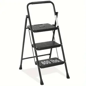 2-Step Ladder, Foldable Stool WithWide Pedal, Cushioned Handle, 800lbs Capacityfor Home Kitchen And Outdoor, Black