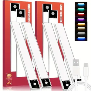 2024 4Pcs Large Capacity Under Cabinet LED Lighting System - Rechargeable, Dimmable, Motion Sensor, Magnetic, RGBWW Color Changing, Wireless, Battery Operated, Indoor Closet Lights for Kitchen, Stairs, Hallway with Lithium-Polymer Battery