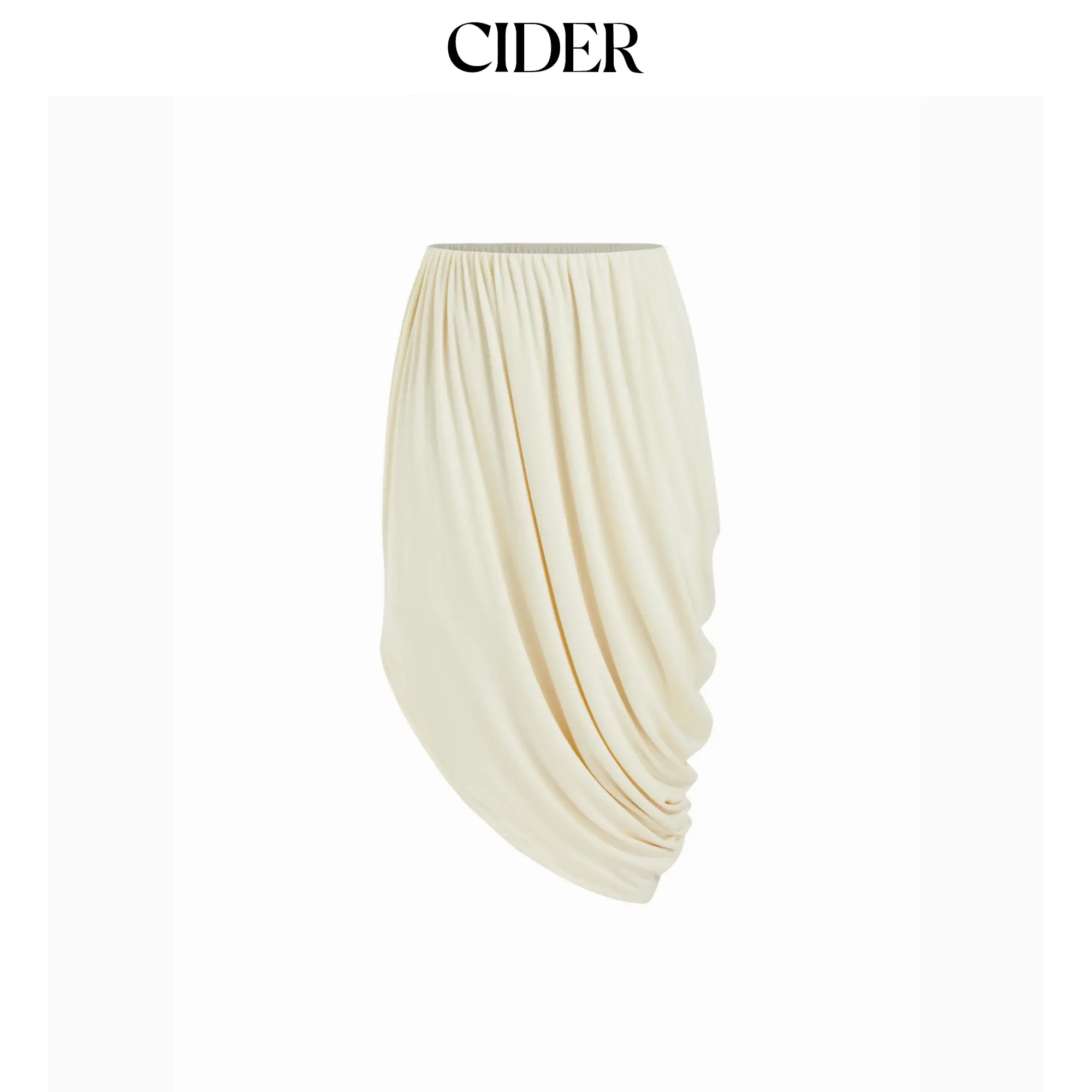 Cider Draped Asymmetrical Bubble Hem Low Rise Midi Skirt