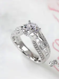 Elegant Rhinestone Decorated Engagement Ring, Princess Ring, Bridal Rings, Fashion Artificial Zircon Accessories for Women, Trendy All-match & Exquisite Jewelry for Birthday Gift