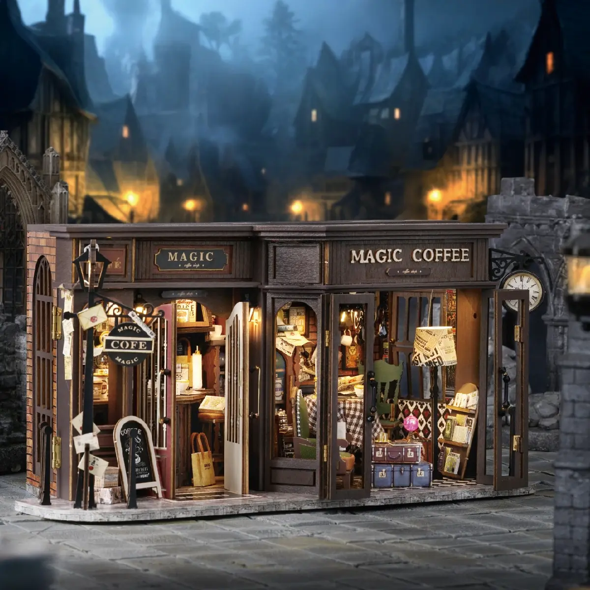 Cuteroom F-041 Vintage Coffee Shop DIY Miniature Model Kit, Handmade LED Light Set, Perfect Gift for Craft Lovers, No Tools Included, Vintage Home Decor, Collectible Room Decor