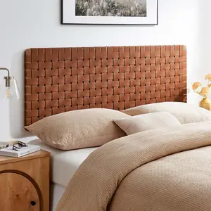 Modway Sparta Weave Wall-Mount Queen Vegan Leather Headboard in Walnut Brown