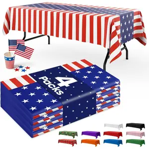 American Flag Tablecloth – 4 Pack 54" x 108" Disposable Patriotic Tablecloths for 6FT Tables, 4th of July Decorations, Independence Day & Memorial Day Party Supplies