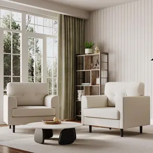 Garvee Ergonomic Wide Armrest Accent Chair - 38 Inch Linen Upholstered Reading Chair with High-Density Foam for Ultimate Comfort - Modern Single Seater for Living Room, Office & Bedroom (Beige)