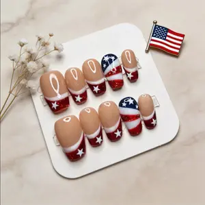 Patriotic Fourth of July Press On Nails American Flag French Tips Nail Art Gif For Her On Independent Day