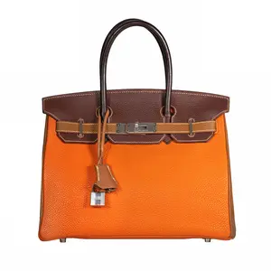 Pre-owned HERMÈS Clemence Tote Bags Tricolor Birkin 30 Orange Gold Raisin